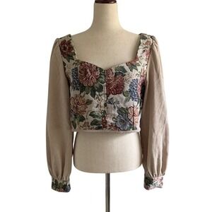 Cider Tapestry Floral Top XL Corduroy Long Sleeve Waist Length Whimsigoth Boho